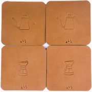 Kanso Coffee Handmade Leather Coaster Set of 4, Tanned Brown